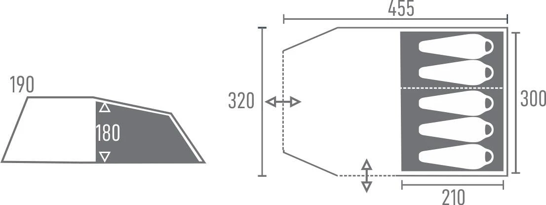 Tambu Poribar Familien Tunnelzelt, 5 Personen, 455x320x190cm, Grau/blau â Bild 5