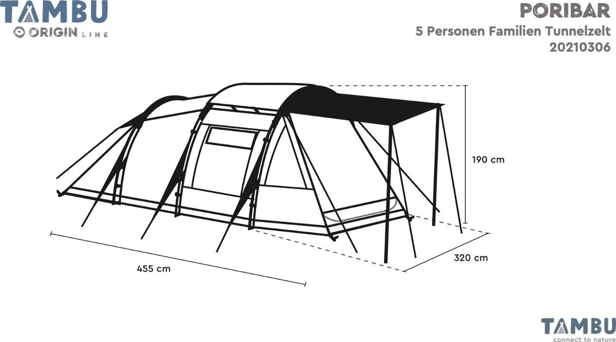 Tambu Poribar Familien Tunnelzelt, 5 Personen, 455x320x190cm, Grau/blau â Bild 7
