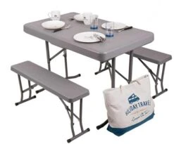 Camp4 Easy Sitzgruppe, Tisch Mit 2 Bänken, Grau